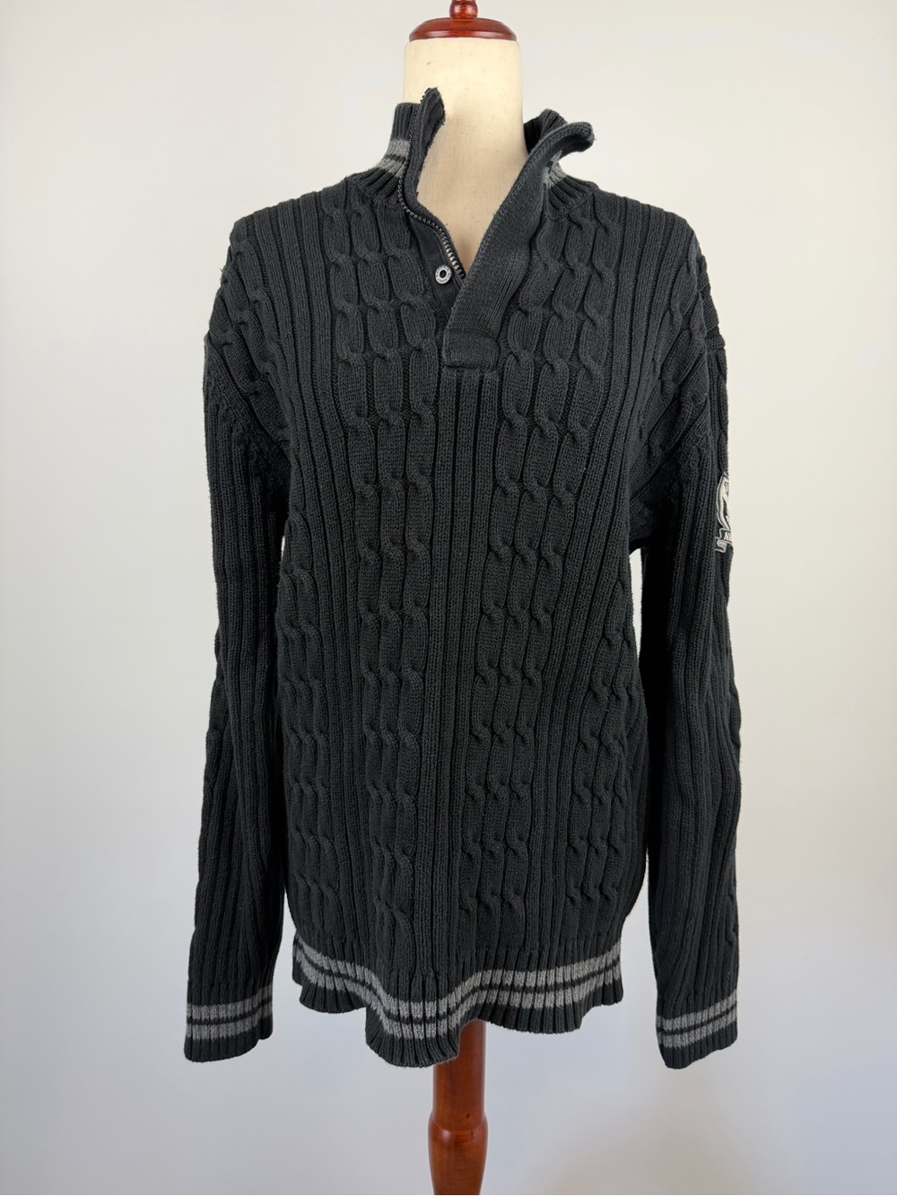 Nautica Jeans Co Men's Black Cable-Knit Half-Zip Sweater Size XL